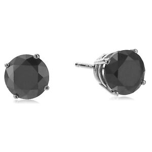1 ct Black Diamond Stud Earrings for Women 14K White Gold Round with Push Backs