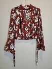 Altar?D State Brown Floral Boho Bell Sleeve Cut-Out Blouse Top Size Small