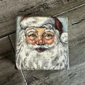 Santa Claus Christmas Mini Wood Box Sign Decor 3" x 3" | Primitives by Kathy - Picture 1 of 5