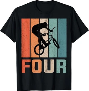 4th Birthday Retro BMX Bicycle Bike Boys Kids 4 Years Old Gift Unisex T-Shirt - Picture 1 of 3