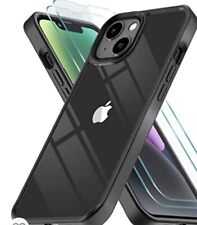 For iPhone 14 Matte Black Edge Clear Crystal Case As Back Cover Barley Used