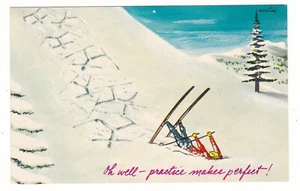 cartolina arte fumetto sci sulla neve / la pratica rende perfetti / forse Colorado - Foto 1 di 2