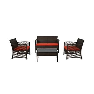4PC Outdoor Patio Wicker Rattan Conversation Sofa Set with Cushion Coffee Table
