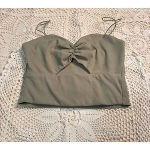 HYFVE Olive Green Crop Top Ruched Sweetheart Spaghetti Strap Tank Size Small - Picture 1 of 7