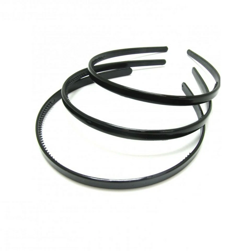 3 Black Slim Headbands Plastic Alice Hair Bands