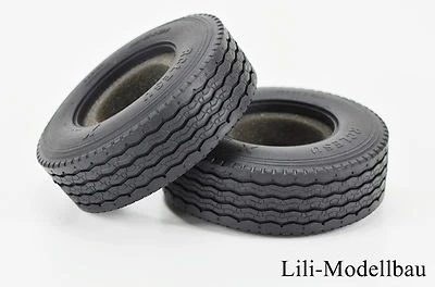 Breitreifen mit Straßenprofil 2 Stück für Tamiya LKW 1:14, Lesu S-1216 - Bild 1 von 3