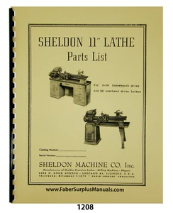 Sheldon 11" Drehmaschine Modelle S-56 & KS Ersatzteilliste Handbuch #1208 - Bild 1 von 9