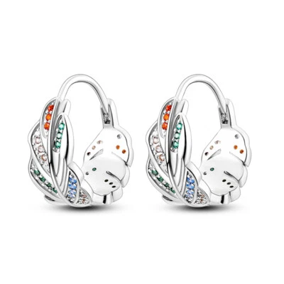 Pendientes de aro de plumas originales MULA AAA CZ para mujer joyas enchapados en plata 925 Foto 1 de 4