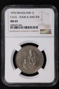 1976 Swaziland 1 Lilangeni, FAO - Food and Shelter - NGC MS 65 - Picture 1 of 2