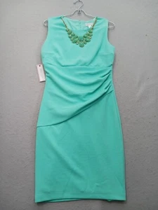 Bisou Bisou Women's Sheath Knee Length 6 Turquoise Solid Modern - Picture 1 of 18