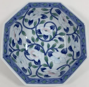Gokusai Maebata Japanische Lotus Blumen Blau Schale Porzellan 6-1/2" Rand Achteck - Bild 1 von 13