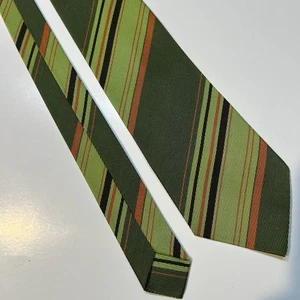Vintage 70's DISCO Necktie MoD Green Stripe RETRO Wide Neck Tie 54”x3.5” - Picture 1 of 5