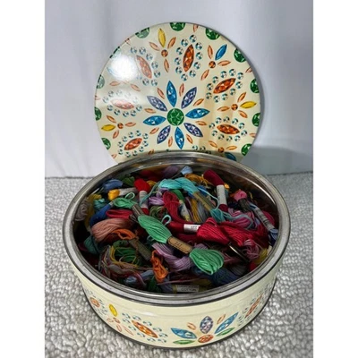 VTG Tin Box Full of Embroidery Floss Thread Assort Colors Craft Supply Approx 60 - Image 1 of 4