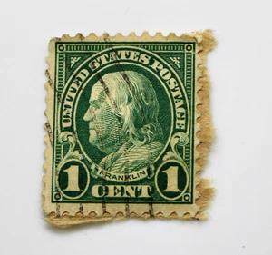 Rare Cancelled 1923 Green Benjamin Franklin 1 Cent US Postage Stamp - Picture 1 of 2