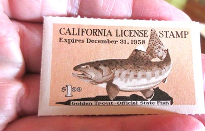 Sello de licencia de pesca de California 1958 trucha dorada sin usar (w19) Foto 1 de 2
