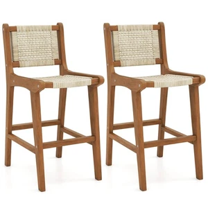 2PCS Outdoor Counter Height Bar Stool w/Wood Frame Back &Footrest for Balcony - Picture 1 of 9