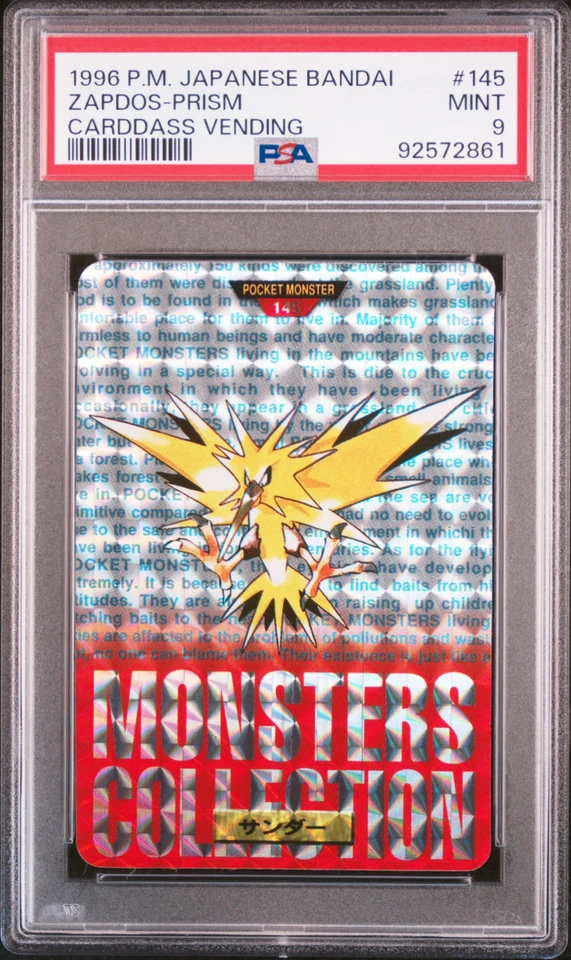 PSA 9 Zapdos 145 Carddass 1996 Prism Mint Pokemon Vending Pocket Monsters - Image 1 of 2