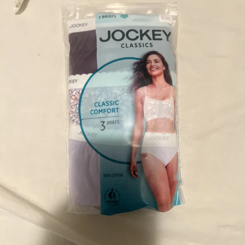 Jockey Women’s Classic Comfort Briefs 3- Pack Size 6M Cherry Wine, Floral - NWT - Image 1 of 2
