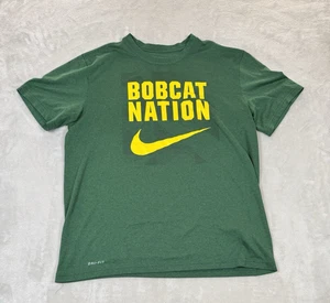 Nike Men’s Short Sleeve Green Dri- Fit Shirt Size L Bobcat Nation Yellow Swoosh - Picture 1 of 9