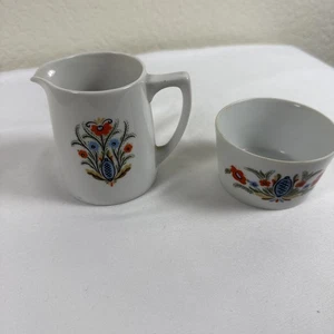 Swedish Berggren Porcelain Creamer & Sugar Bowl Floral Folk Art-Vintage - Picture 1 of 6