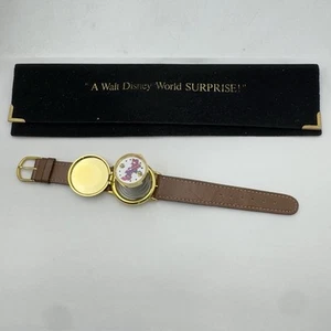 A Walt Disney World Surprise Spring Loaded Brown Leather Gold Tone Watch Case - Picture 1 of 8