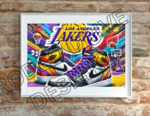 17”x11” Los Angeles Lakers Nike Air Jordan Kunst Poster Druck - Basketball Dekor - Bild 1 von 2