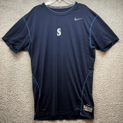 Nike Pro Combat Dri-Fit Men's 2XL Blue MLB Seattle Mariners Short Sleeve Shirt Cover