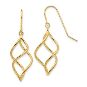 14K Solid Yellow Gold Short Twisted Dangle Earrings - Picture 1 of 4