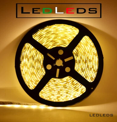 300 LED 3528 STRIP STRISCIA 5m 12V BIANCO LUCE CALDA IP65 ALIMENTATORE ACQUARIO - Immagine 1 di 4