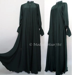 Durchgehender Reißverschluss Abaya Regenschirm halb ausgestellt muslimische Frauen bescheiden Maxikleid smaragdgrün - Bild 1 von 5