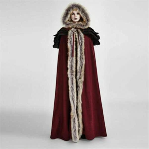 New Punk Rave Women Coat Red Fux Fur Gothic Steampunk Regency Cloak VTG Jacket - Picture 1 of 12