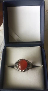 Men Ring STERLING SILVER 925 Natural  Red AGATE AQEEQ Size 10 - Picture 1 of 4