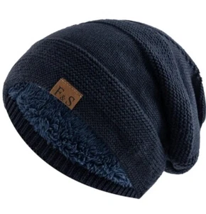 Navy Blue Unisex Beanie, Fleecy Lined, 56-60cm - Picture 1 of 5