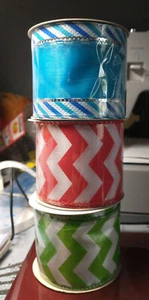 Urlaub verdrahtetes Band blau grün rot Menge 3 verschiedene 2 1/2" x 3 Yards pro Stück - Bild 1 von 4