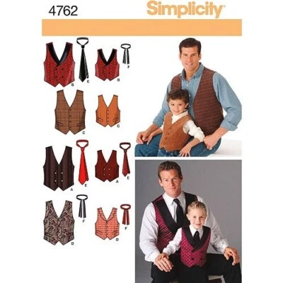 SIMPLICITY 4762 MEN'S BOYS VEST TIE Sewing Pattern Vest Tie Size S-L  S-XL - Image 1 of 4