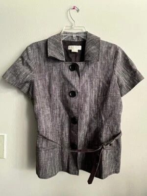 Chaqueta Traje Michael Kors Blanco y Negro A Cuadros Finos Cinturón Manga Corta Talla 12 Foto 1 de 4