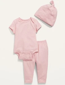 Old Navy Baby Girl Clothes 0-3 Months Pants Bodysuit Hat 3 PC Set Cute Outfit - Picture 1 of 3