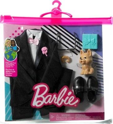 MATTEL Barbie Fashions Ken Doll Clothing, Groom with Tuxedo, Puppy and Accessories