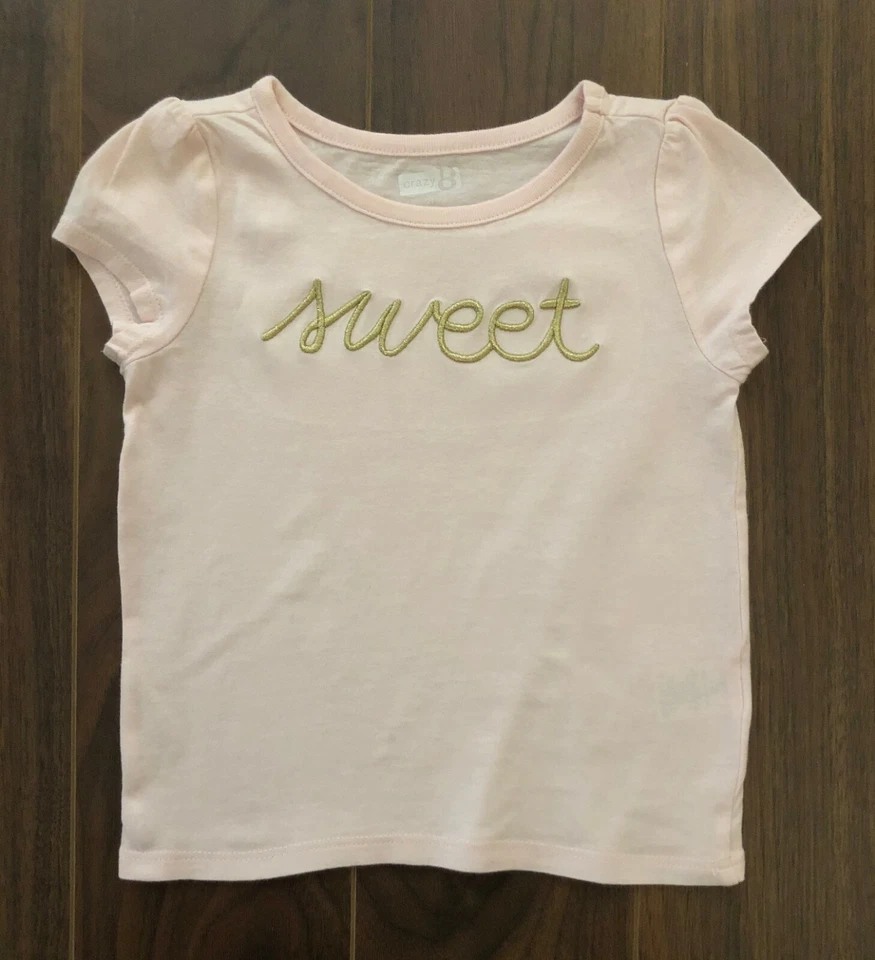 Crazy 8 "Sunshiny Days" Shirt Top Tee Pink SWEET Embroidered Gold Size 2T  - Image 1 of 1