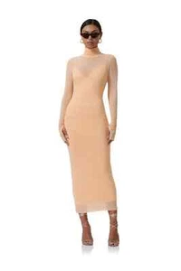 AFRM Shailene Strass verziert Midi großes beige Kleid - Bild 1 von 10