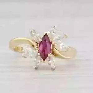 1.40Ct Lab Created Ruby Marquise Bypass Engagement Ring 14K Yellow Gold Plated - Picture 1 of 8
