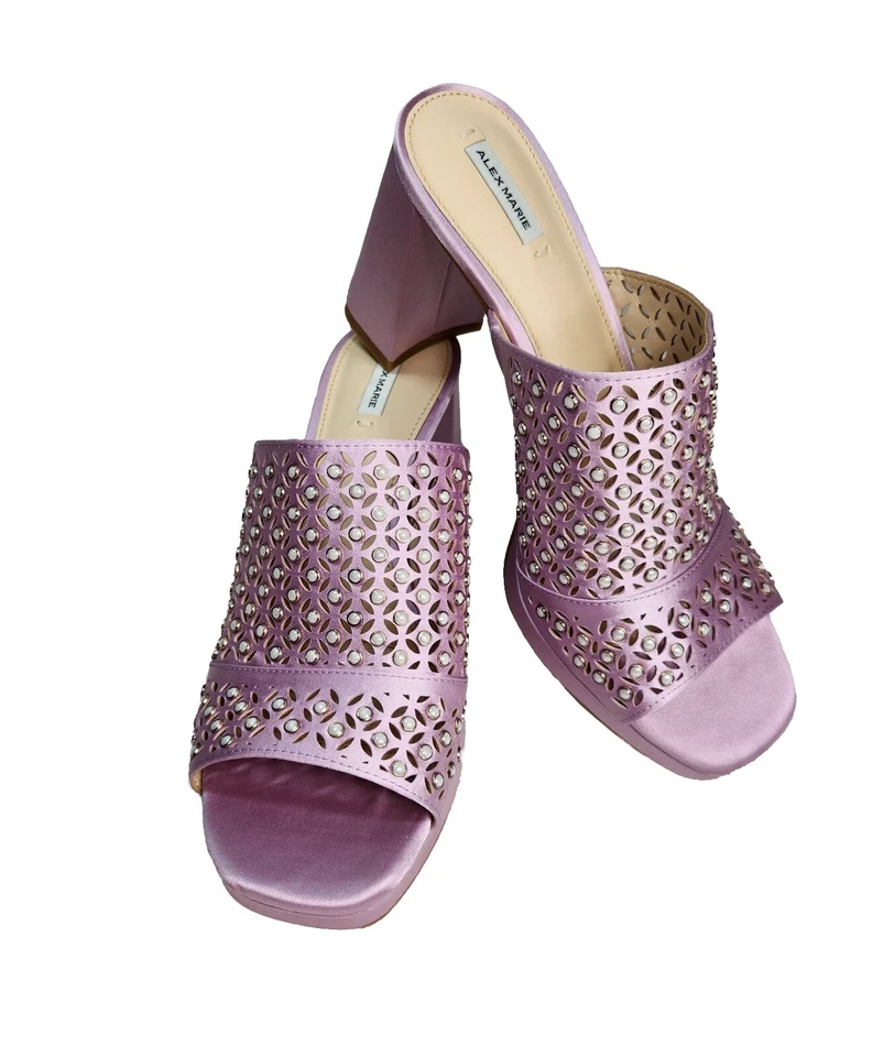 Sandálias femininas Alex Marie de tecido corte a laser salto strass violeta tamanho 9 M - Imagem 1 de 4