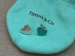 Tiffany & Co Sterling Silver Return to Tiffany Earrings Diamond Mini & Blue - Picture 1 of 7