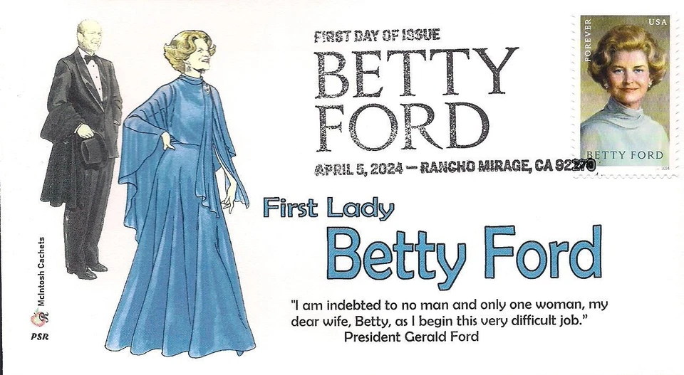 Betty Ford- Inaugural gown- 2024-FDC - McIntosh Cachets - Pictorial Cancel - Image 1 of 1