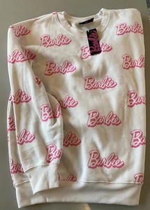 Barbie Hot Pink Logo Crewneck Sweatshirt Mattel Barbie Movie Women’s Sz L NEW - Picture 1 of 5