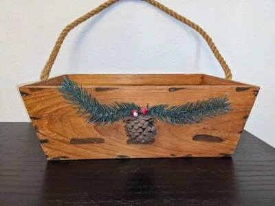 Decorative Christmas wooden box with rope handle Decor Pinecone Unbranded - Image 1 of 4