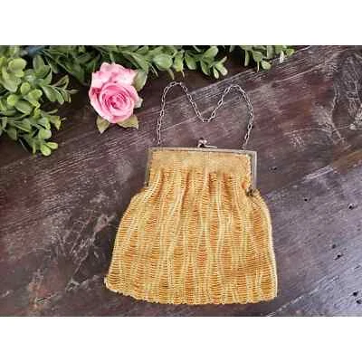Antiguo bolso de noche dorado con cuentas de vidrio dorado de 1920 * Cartera Kisslock Foto 1 de 4