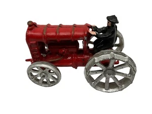 Cast Iron Red Tractor Silver Wheels With Driver Vintage Retro Collecible - Picture 1 of 18