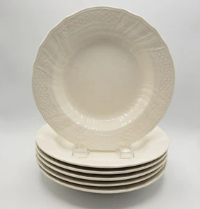 6 Mikasa Renaissance White Ivory Porcelain Embossed Flat Rimmed Soup Bowls - Picture 1 of 7