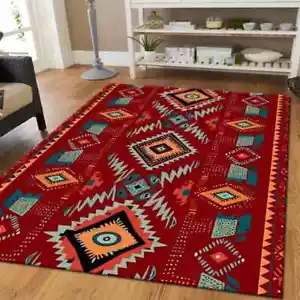 Boho Red Polyester Area Rug - Versatile for Bedroom, Living Room, Game Room - Picture 1 of 4